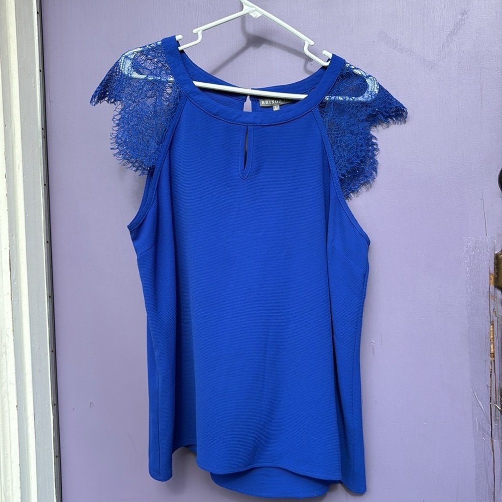 Brixton Ivy Blue Lace Sleeve Women's Top